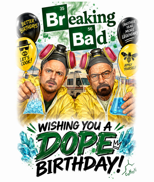Funny Dope Birthday Card – Bold Parody Greeting Card for Him or Her – Yellow Suit Cartoon Card for Friend or Fan