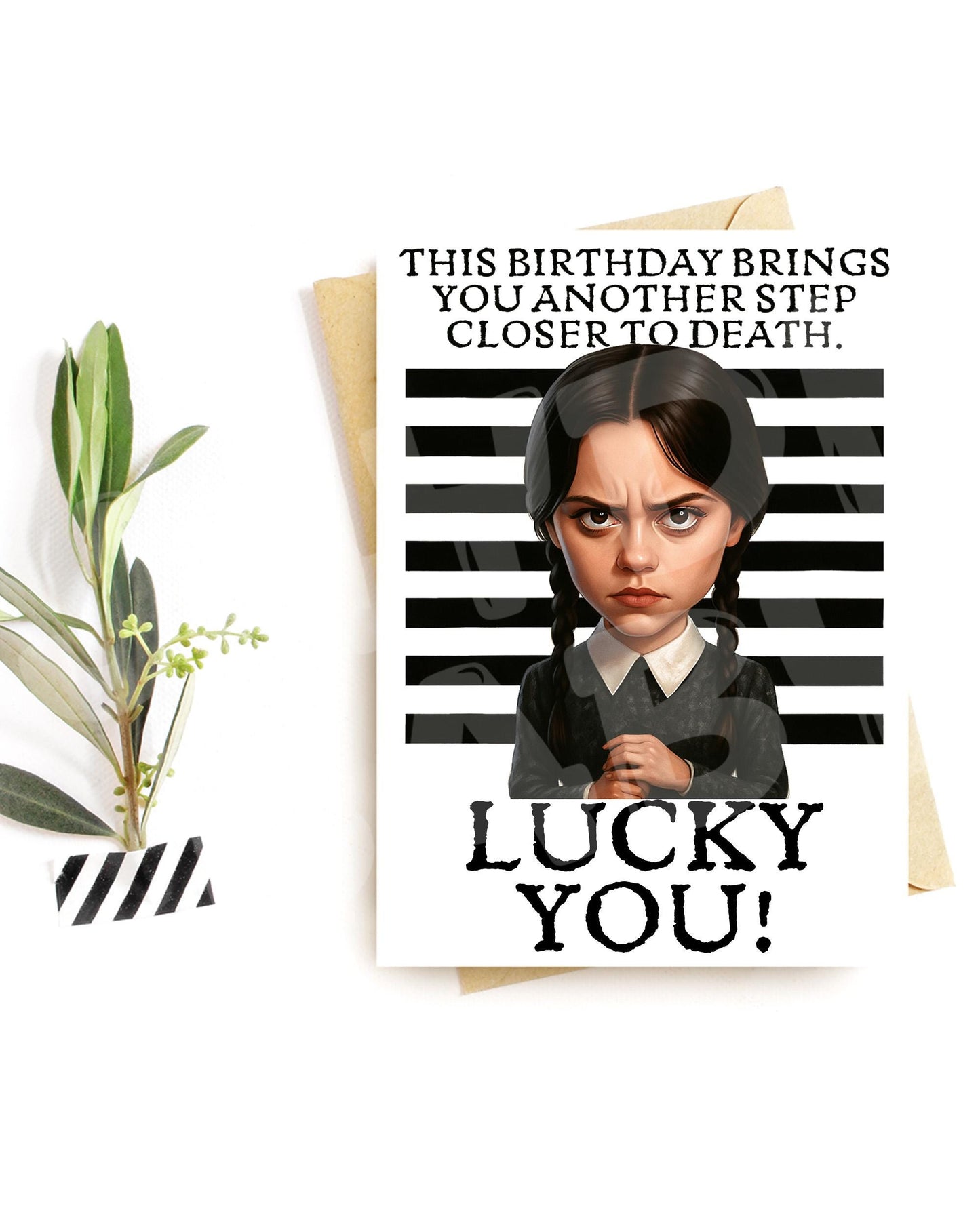 Funny Birthday Card – Dark Humor Greeting – “Another Step Closer to Death” – Goth Pop Culture Card for Her or Him