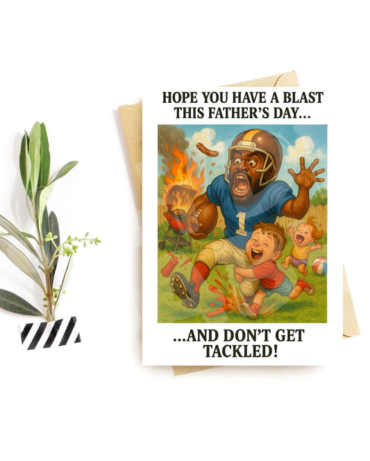 Football Dad Card – Funny Father’s Day Card for Him, Backyard Chaos Sports Parody, Hilarious Tackle-Themed Card