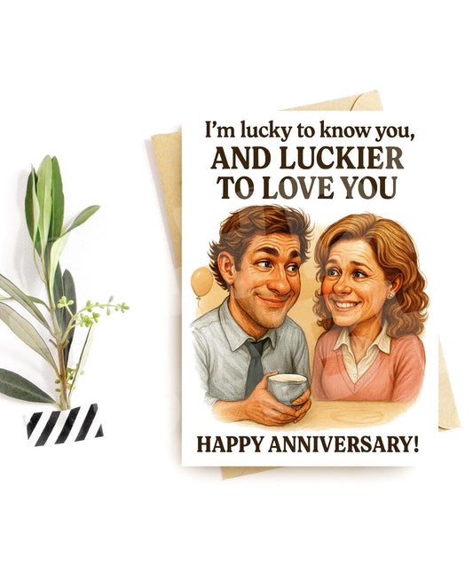 Funny Anniversary Card for Couple – Parody Office Romance – Lucky to Love You Card