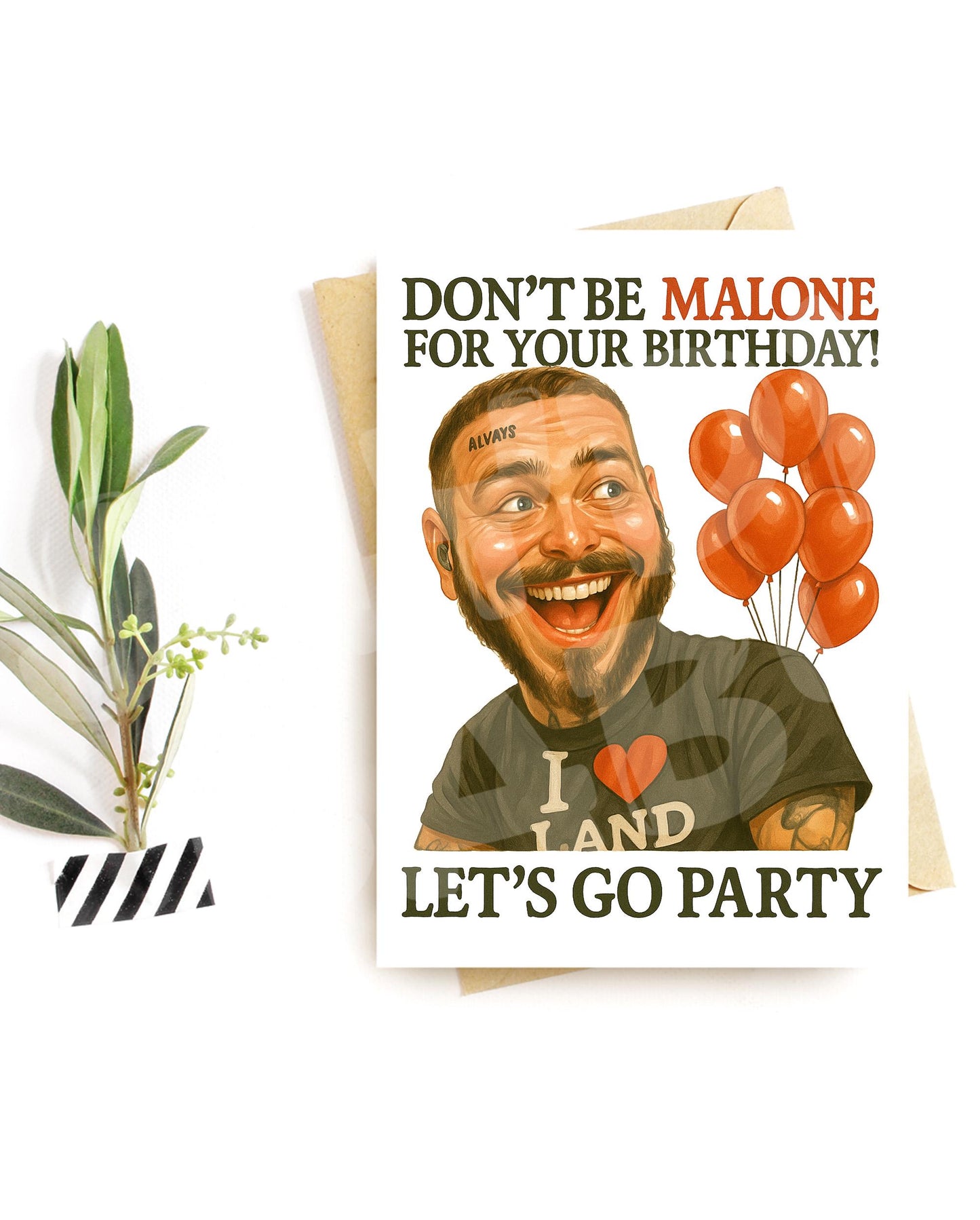 Funny Parody Birthday Card – “Don’t Be Malone” Party Greeting – Bold Caricature for Friends Who Need a Laugh