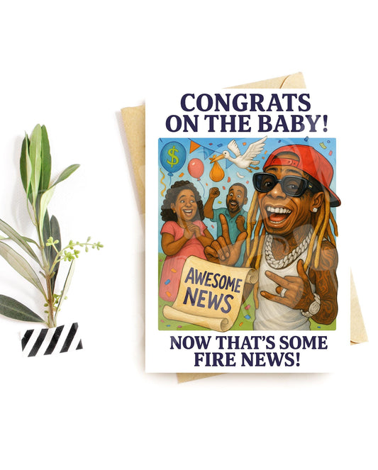 Funny Baby Congrats Card – Hype Announcement Parody – New Baby Celebration
