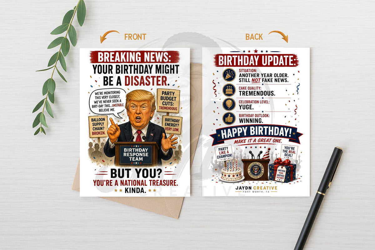 Funny Trump Birthday Card, Political Parody - back design
