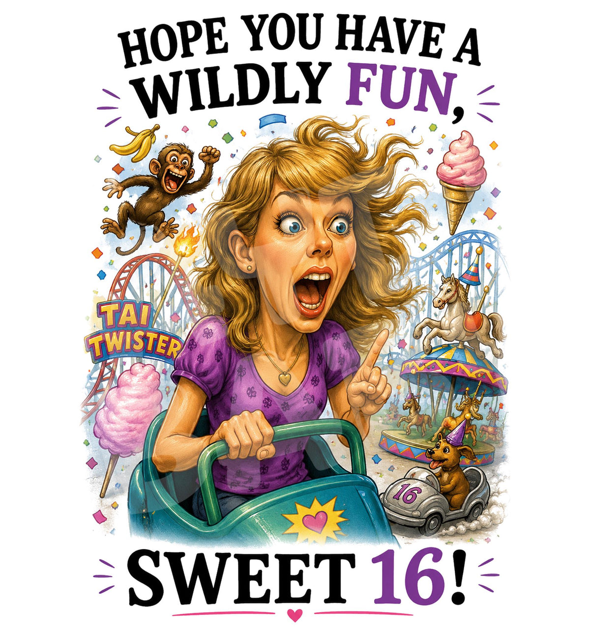 Sweet 16 Wildly Fun Birthday Card - close up