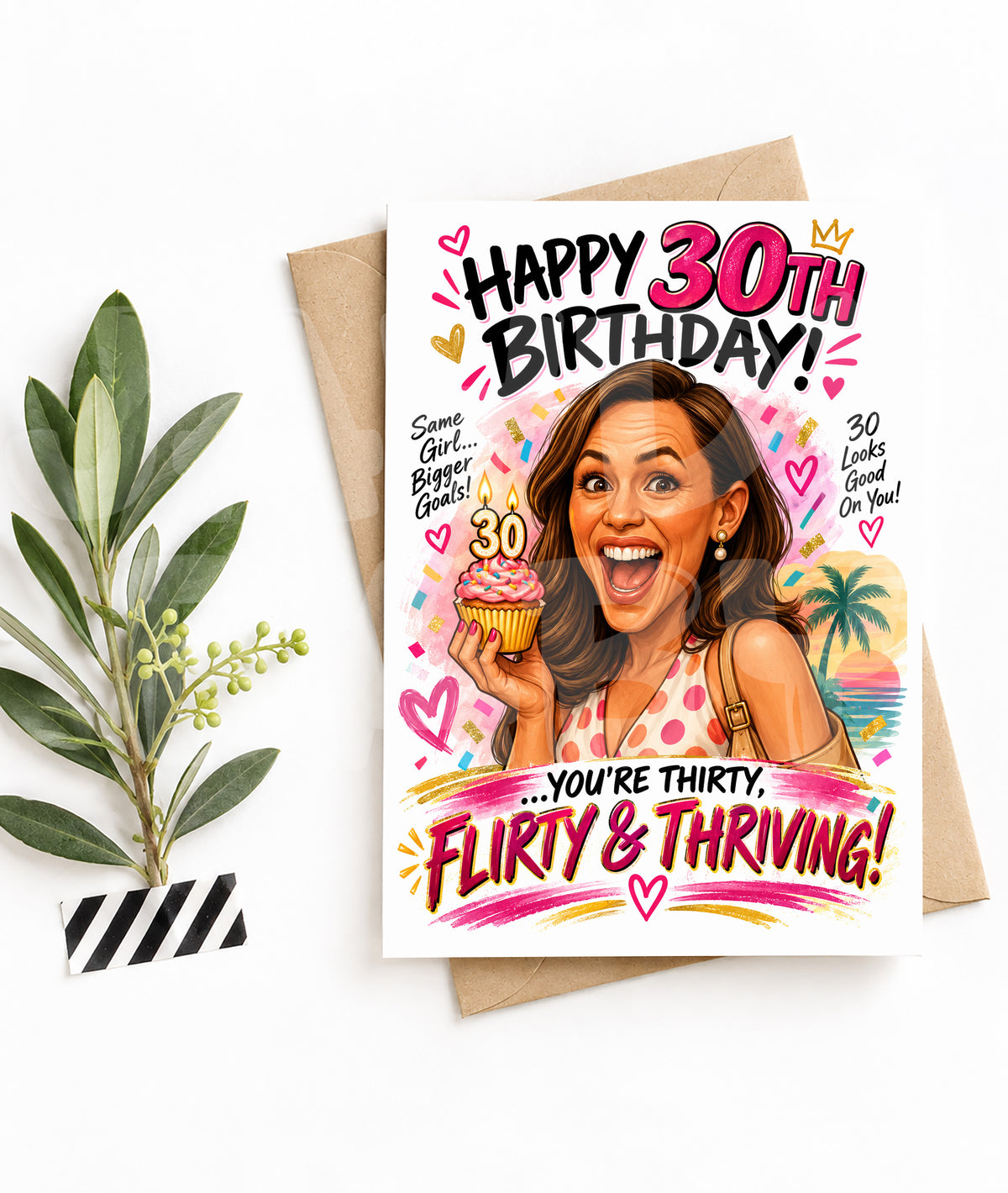 30th Birthday Card for Her | Thirty Flirty and Thriving | Funny 13 Going on 30-Inspired Greeting | Best Friend Birthday Card