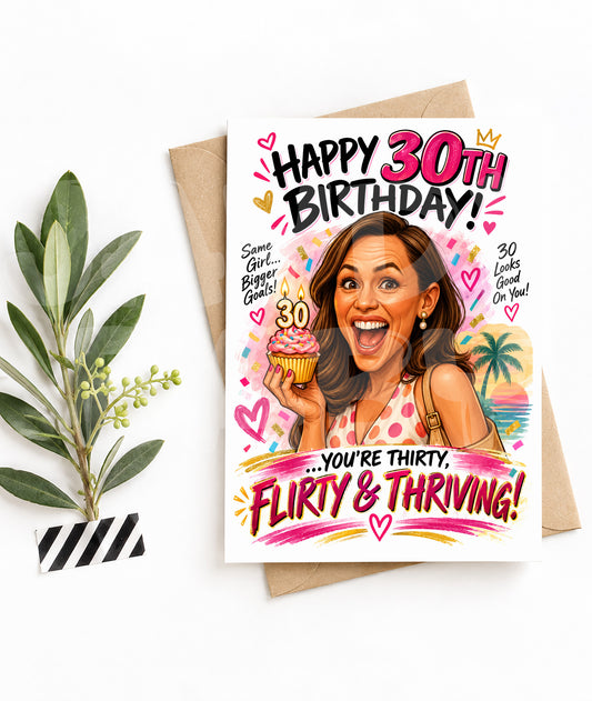 30th Birthday Card for Her | Thirty Flirty and Thriving | Funny 13 Going on 30-Inspired Greeting | Best Friend Birthday Card