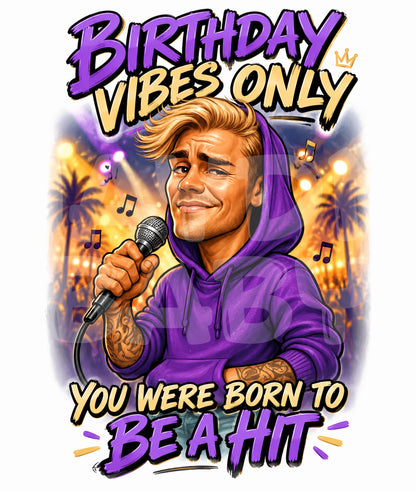 Funny Pop Star Birthday Card – “Birthday Vibes Only” Parody – Born to Be a Hit Card