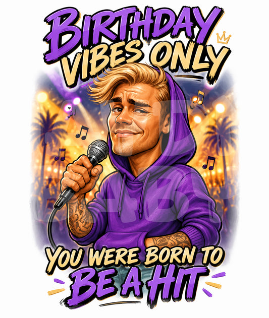 Funny Pop Star Birthday Card – “Birthday Vibes Only” Parody – Born to Be a Hit Card