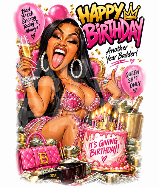Funny Sassy Birthday Card – “Have a Cardi Birthday” Inspired Parody – Bold Caricature Greeting for Her – Loud and Glam Celebration Vibes