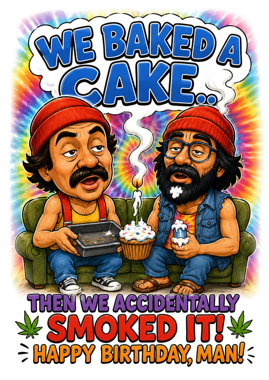 Funny Stoner Birthday Card – Baked Cake Parody – Retro Humor for Him
