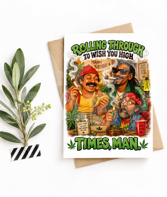 Funny Birthday Card for Him – Parody Stoner Crew Design – Weed Munchies Humor – Hilarious Joint Birthday – Card for Chill Vibes Only