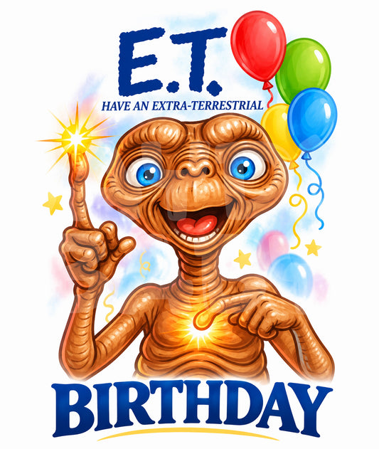 Funny Alien Birthday Card – Extra-Terrestrial Parody – 80s Movie Greeting – Sci-Fi Fan Gift – Hilarious Nostalgic Card
