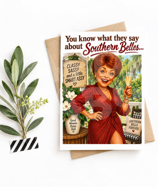 Funny Southern Belle Card – Retro Sass Birthday Card for Her, Champagne Humor