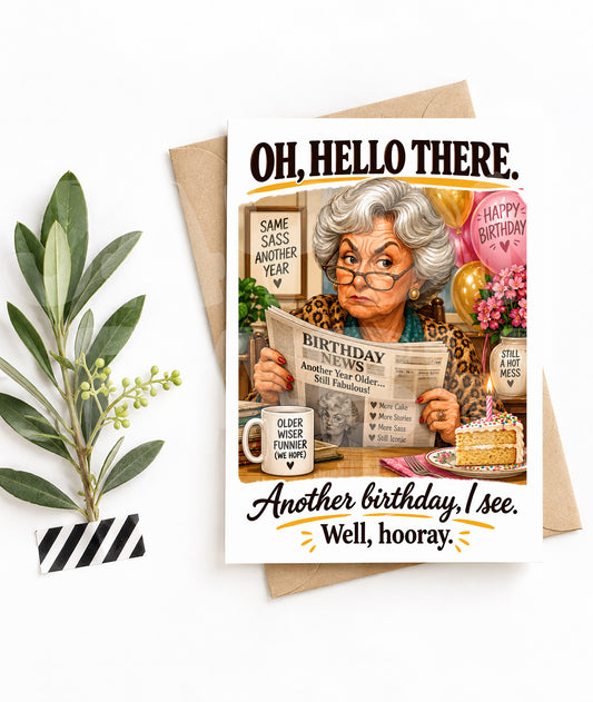 Sarcastic Birthday Card for Her – Funny Grumpy Lady Greeting, Retro Sass Humor for Friends or Family