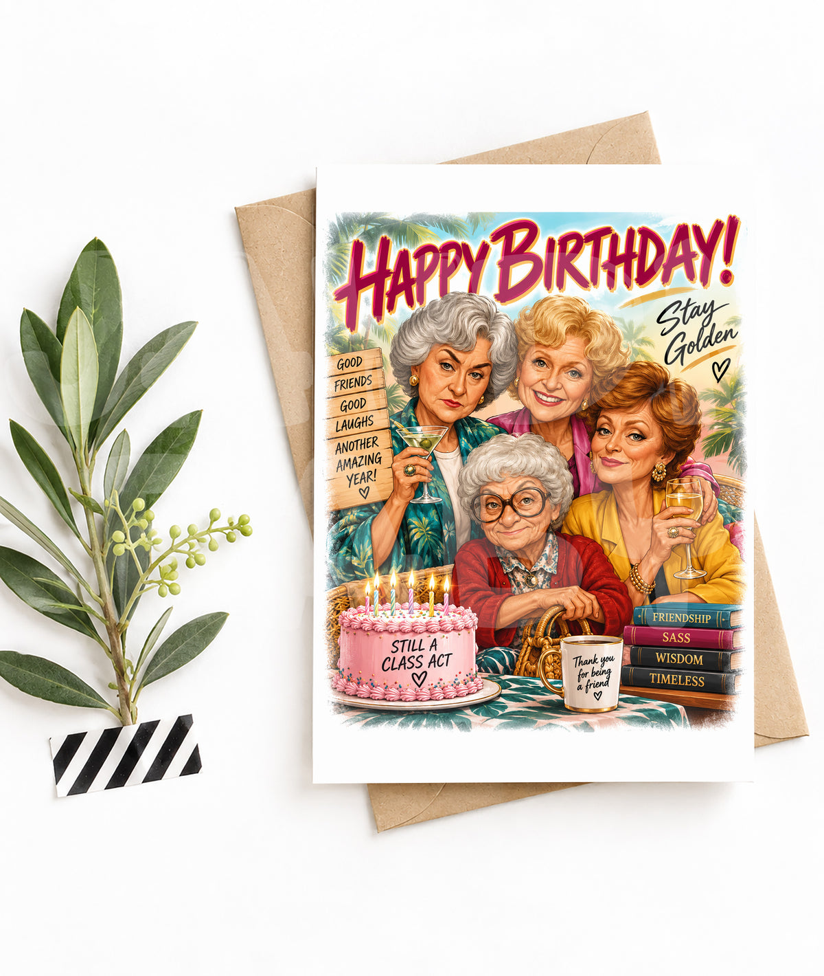 Funny Birthday Card for Her – Retro Golden Women Group – Stay Golden Greeting Card