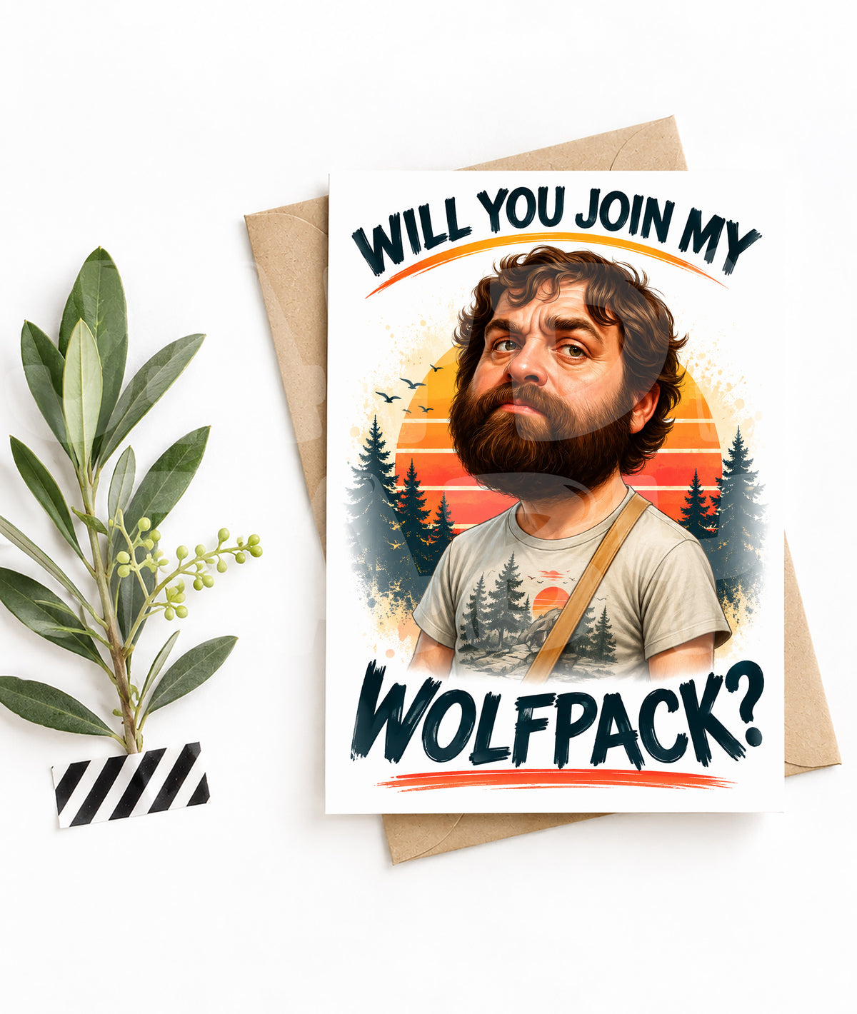 Funny Wolfpack Proposal Card – Will You Join My Wolfpack? – Bold Caricature Invite – Hilarious Best Man or Groomsman Card for Him