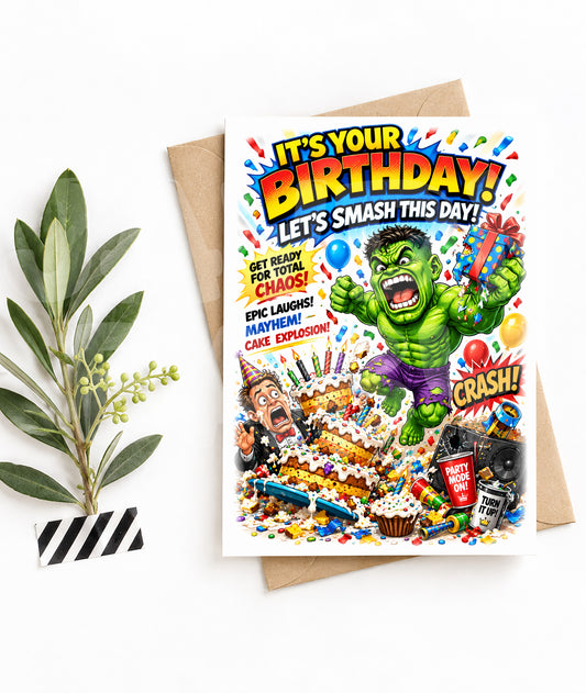 Funny Birthday Card for Him – Chaotic Adult Humor, Epic Smash Party Greeting