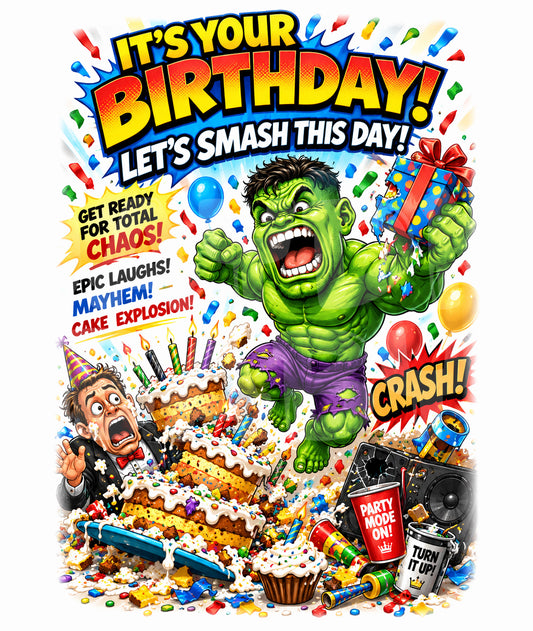Funny Birthday Card for Him – Chaotic Adult Humor, Epic Smash Party Greeting