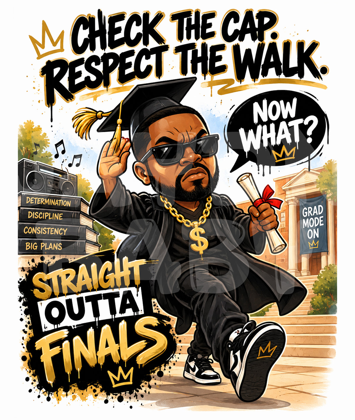 Funny Graduation Card for Him or Her | Straight Outta Finals | Parody Grad Card with Cap & Gown | Rapper-Inspired Grad Card