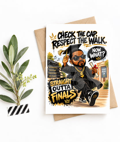 Funny Graduation Card for Him or Her | Straight Outta Finals | Parody Grad Card with Cap & Gown | Rapper-Inspired Grad Card