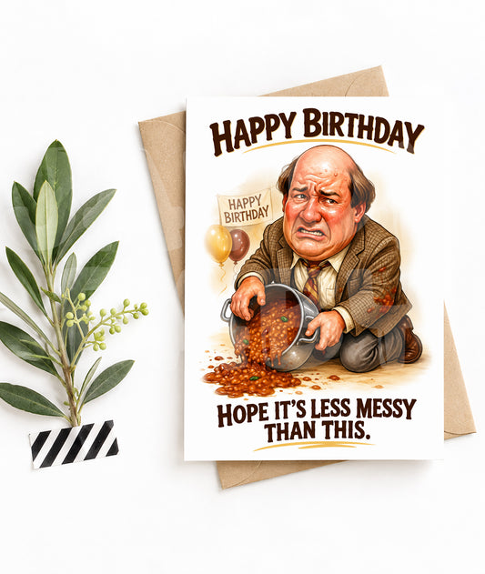 Funny Birthday Card – Kevin-Inspired Chili Spill Parody – Sarcastic Office Greeting for Coworker or Friend