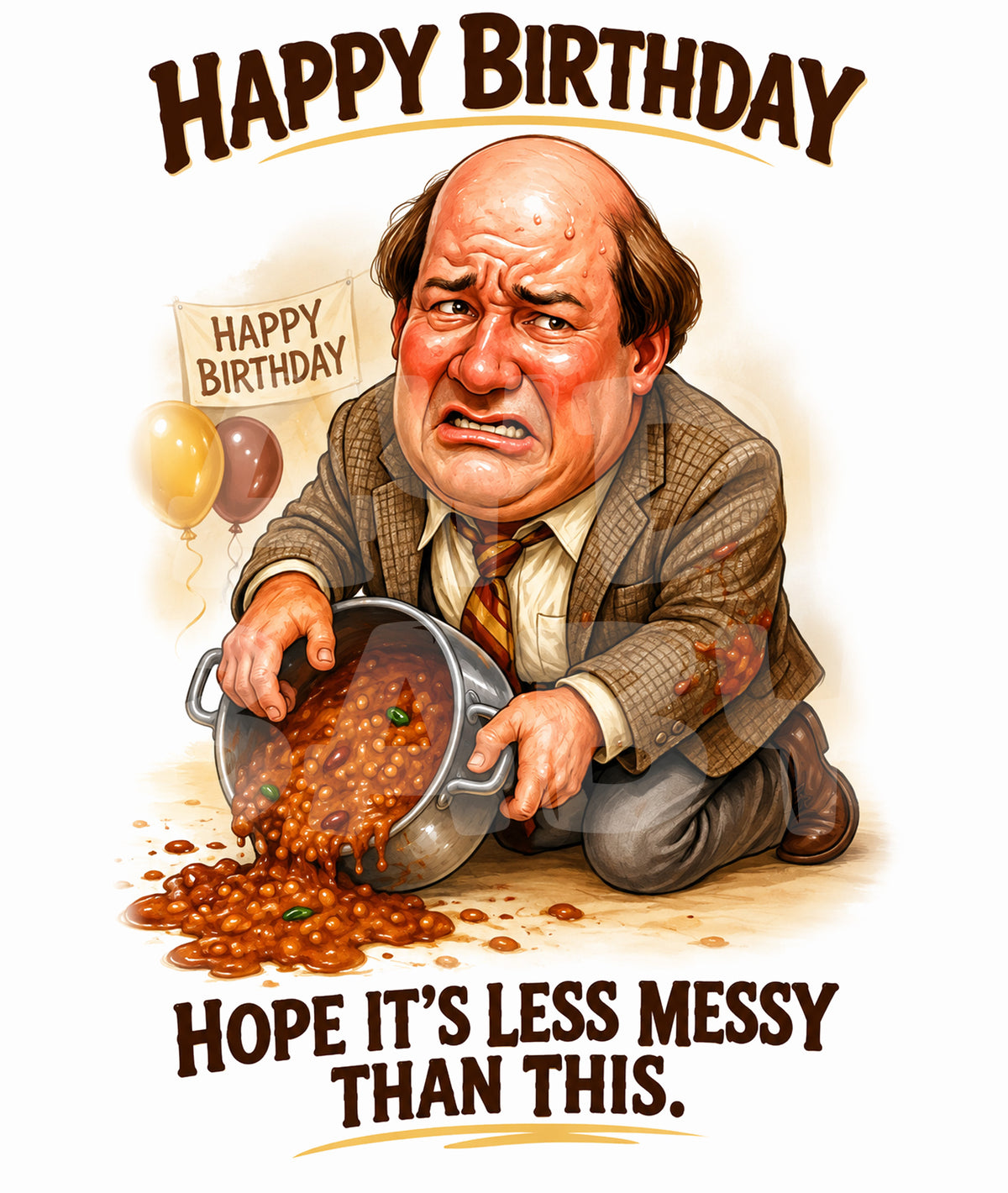 Funny Birthday Card – Kevin-Inspired Chili Spill Parody – Sarcastic Office Greeting for Coworker or Friend