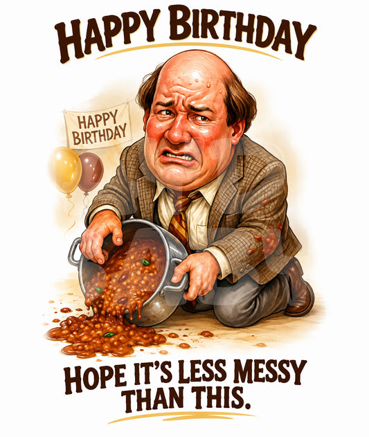 Funny Birthday Card – Kevin-Inspired Chili Spill Parody – Sarcastic Office Greeting for Coworker or Friend