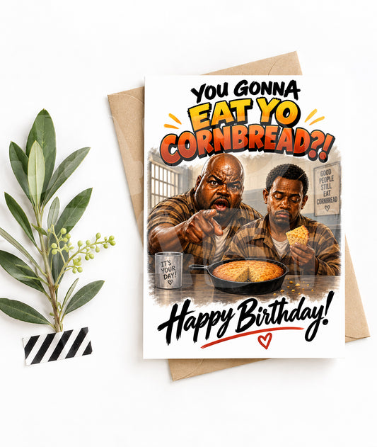 Funny Prison Birthday Card – Cornbread Joke, Adult Humor Gift for Him
