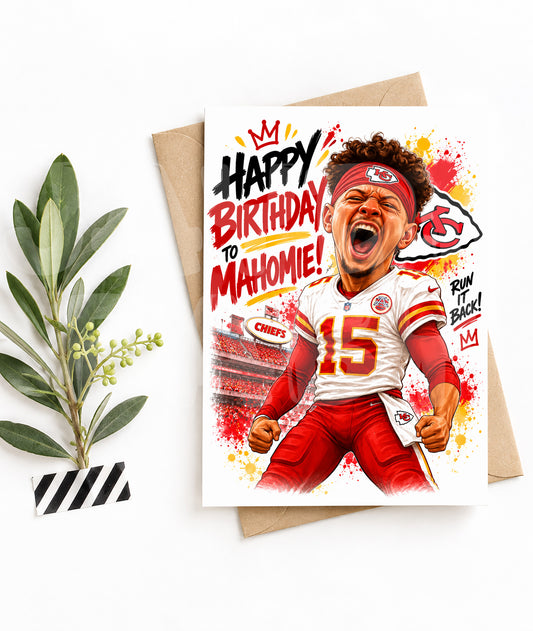 Funny “Happy Birthday to Mahomie” Card – Football-Inspired Parody – Hilarious Caricature Greeting for Sports Fans