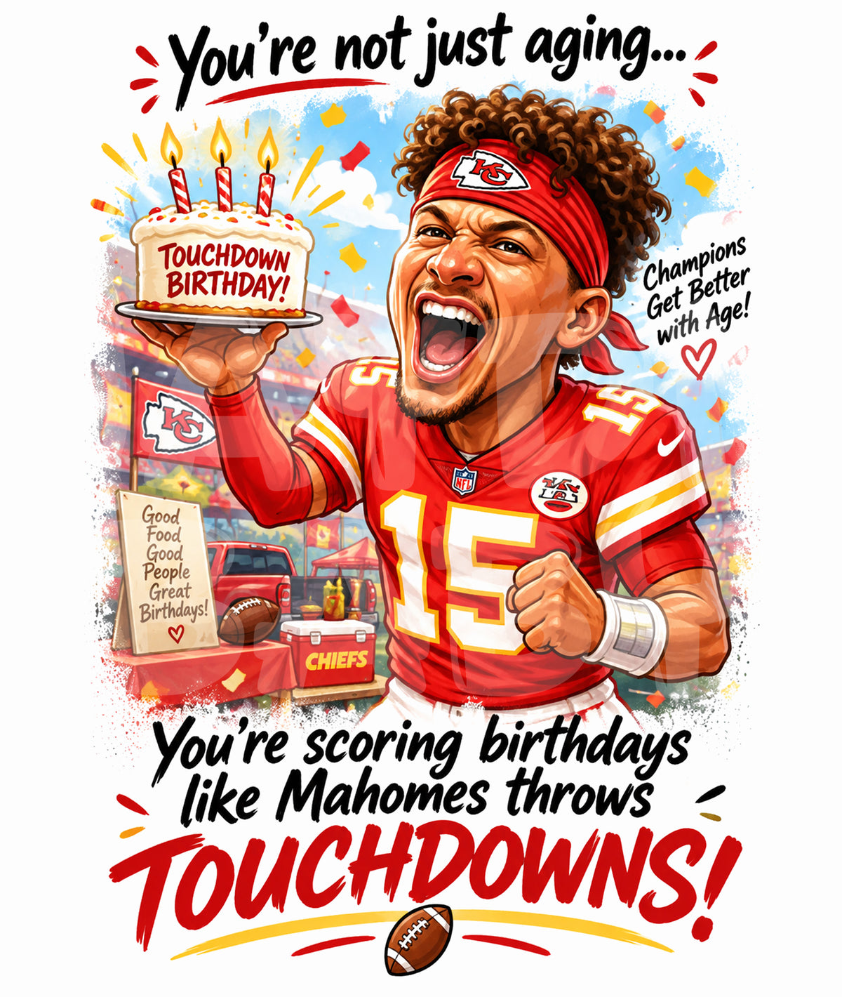 Funny Football Birthday Card – Scoring Birthdays Like Touchdowns – QB Parody Design