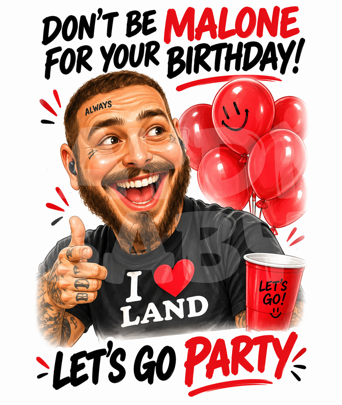 Funny Parody Birthday Card – “Don’t Be Malone” Party Greeting – Bold Caricature for Friends Who Need a Laugh