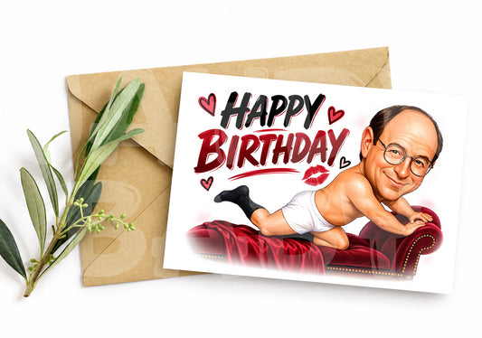 Funny “Happy Birthday” Card – Couch Pose Comedy Parody – Bold Caricature Birthday Card Inspired by Awkward TV Moments