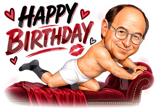 Funny “Happy Birthday” Card – Couch Pose Comedy Parody – Bold Caricature Birthday Card Inspired by Awkward TV Moments