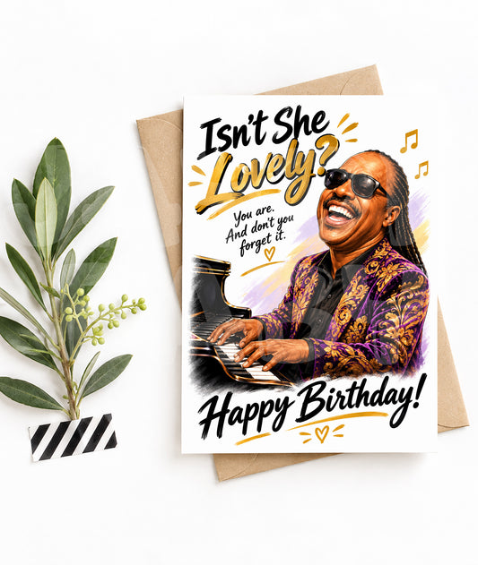 Isn’t She Lovely Birthday Card – Funny Music Greeting Card for Her – Keep Shining Parody Card for Women
