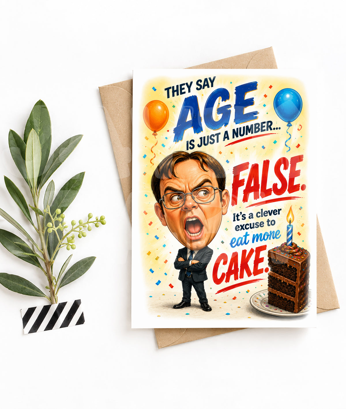 Funny Birthday Card for Him or Her – Cake Excuse Birthday Humor – Hilarious Printed Card with Yelling Face – Sarcastic Age Joke
