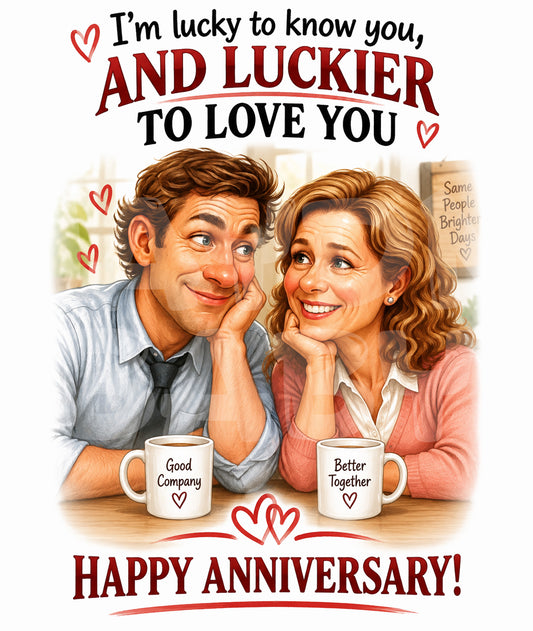 Funny Anniversary Card for Couple – Parody Office Romance – Lucky to Love You Card