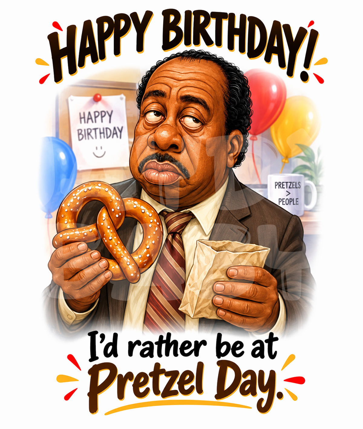 Funny Office Birthday Card – Pretzel Day Parody – Sarcastic Grumpy Card for Coworker or Friend