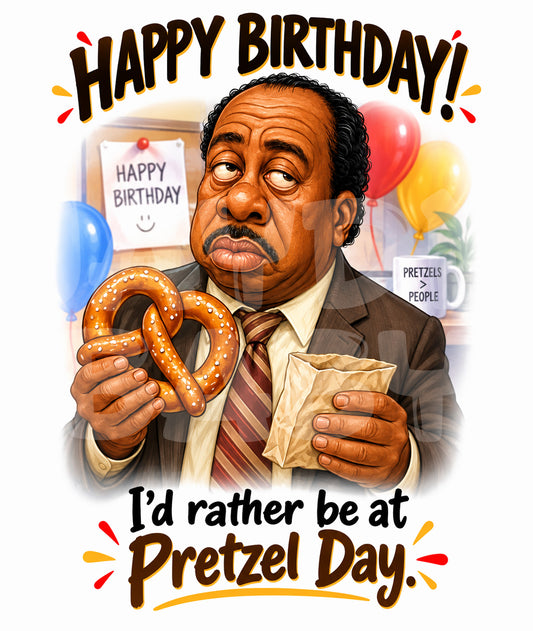 Funny Office Birthday Card – Pretzel Day Parody – Sarcastic Grumpy Card for Coworker or Friend