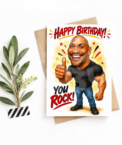 Funny Love Card – “You Are My Rock” Parody – Bold Caricature Greeting for Him or Her – Hilarious Romantic Card with Muscles and Sass