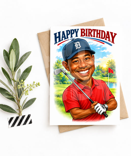 Funny Golfer Birthday Card – Parody Golf Humor – Red Shirt Golf Swing Card for Him or Her