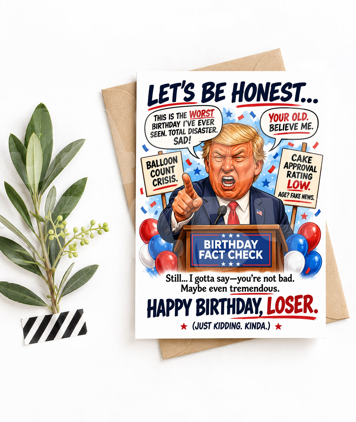 Funny Political Parody Birthday Card – Sarcastic Roast Greeting for Friends, Coworkers, or Him – Presidential Humor Card