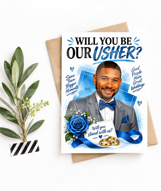 Funny Wedding Usher Proposal Card – “Will You Be Our Usher?” – Parody Groomsman Invite