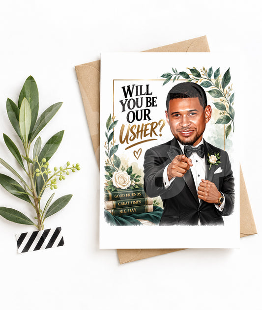 Funny Wedding Usher Card – “Will You Be Our Usher?” – Bold Greeting for Wedding Party Ask – Cute Congrats Card or Gift for Him