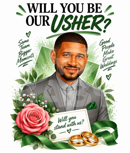 Funny Wedding Usher Proposal Card – “Will You Be Our Usher?” – Parody Groomsman Invite