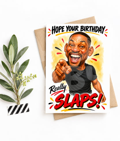 Funny Birthday Card for Him or Her – Celebrity-Inspired Meme Card – Slap Joke – Bold Adult Humor – Viral Pop Culture Greeting Card
