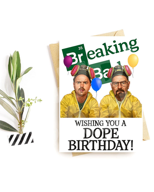 Funny Dope Birthday Card – Bold Parody Greeting Card for Him or Her – Yellow Suit Cartoon Card for Friend or Fan