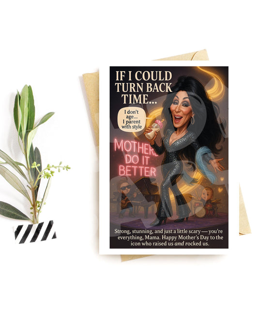 Inspired by Iconic Diva Mom Card | Funny Mother's Day Card | Retro Glam Parody | Turn Back Time Greeting | Rocker Mom