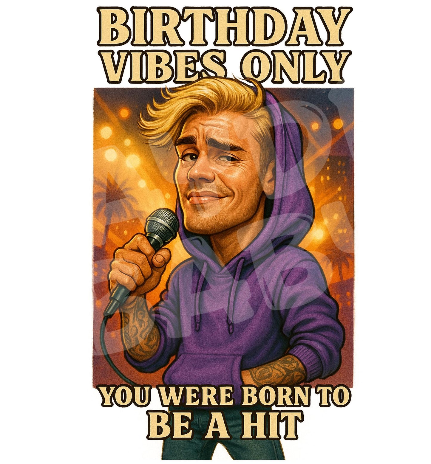 Funny Pop Star Birthday Card – “Birthday Vibes Only” Parody – Born to Be a Hit Card