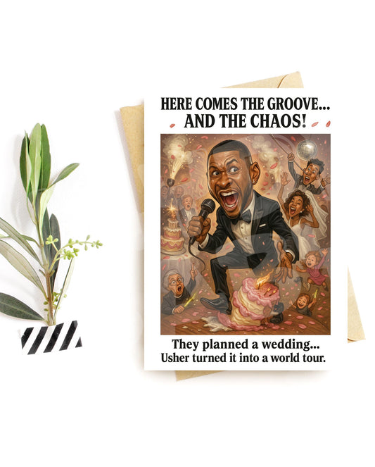 Funny Wedding Party Card – Parody Chaos Design – Wild Reception Greeting – Over-the-Top Guest Card – Bold Celebration Humor