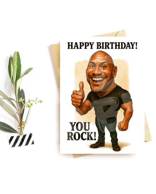 Funny Birthday Card for Him – Caricature Greeting for Men – You Rock Thumbs Up Card